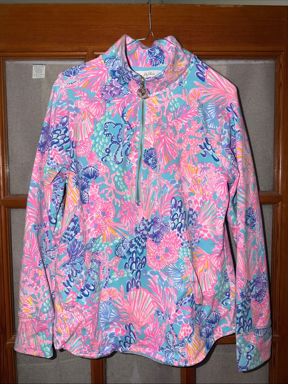 Lilly Pulitzer Pink & Aqua Floral 1/4 zip Popover